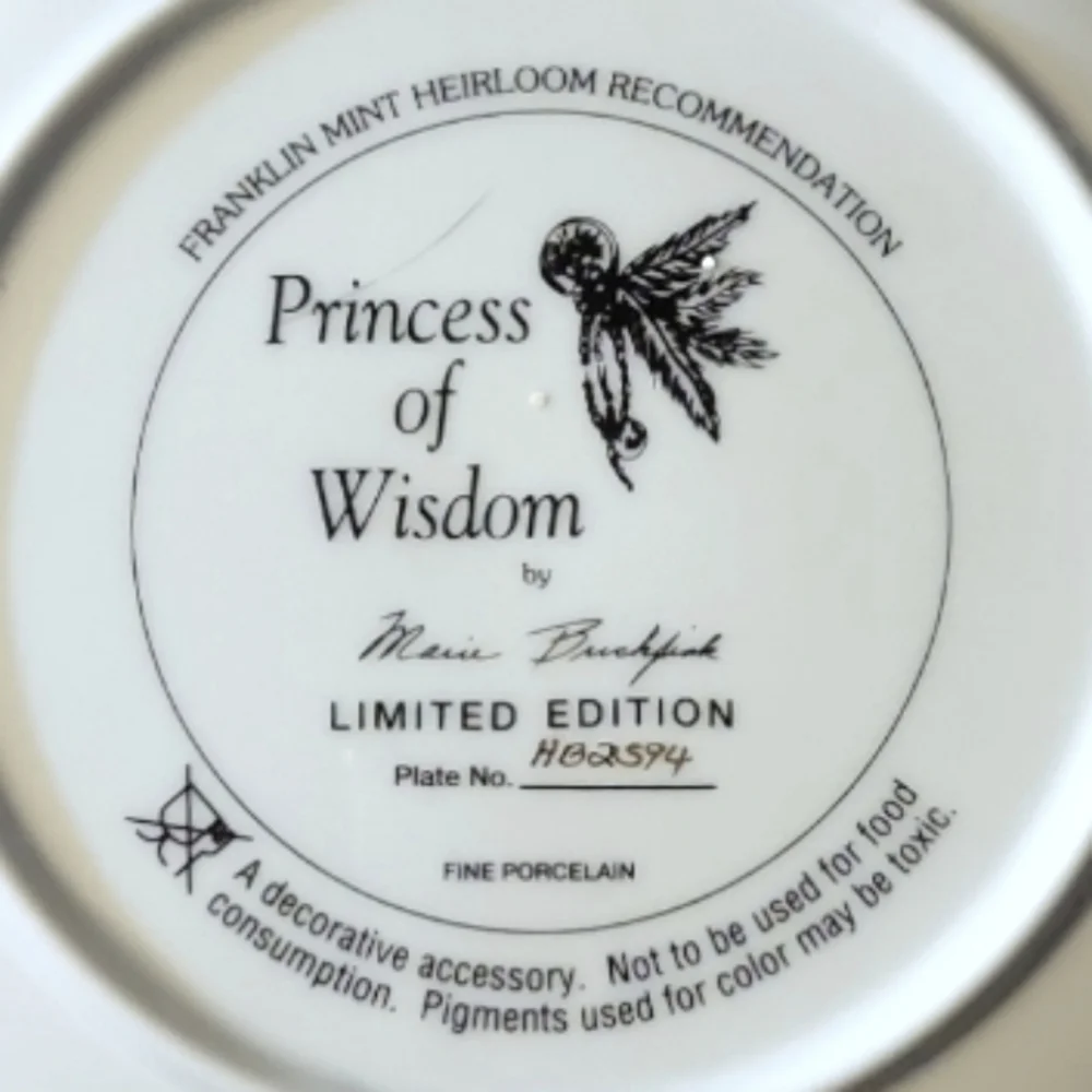 Vtg 1993 Franklin Mint Princess Of Wisdom Heirloom Recommendation Plate Gold Rim